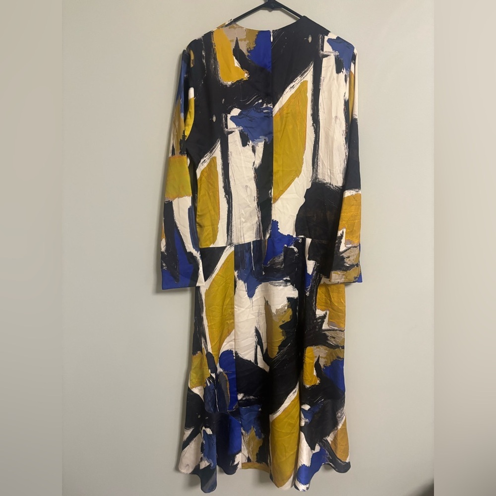 ZARA Abstract Print Midi Dress Size Large New Long Sleeve Geometric Blogger - Picture 3 of 9